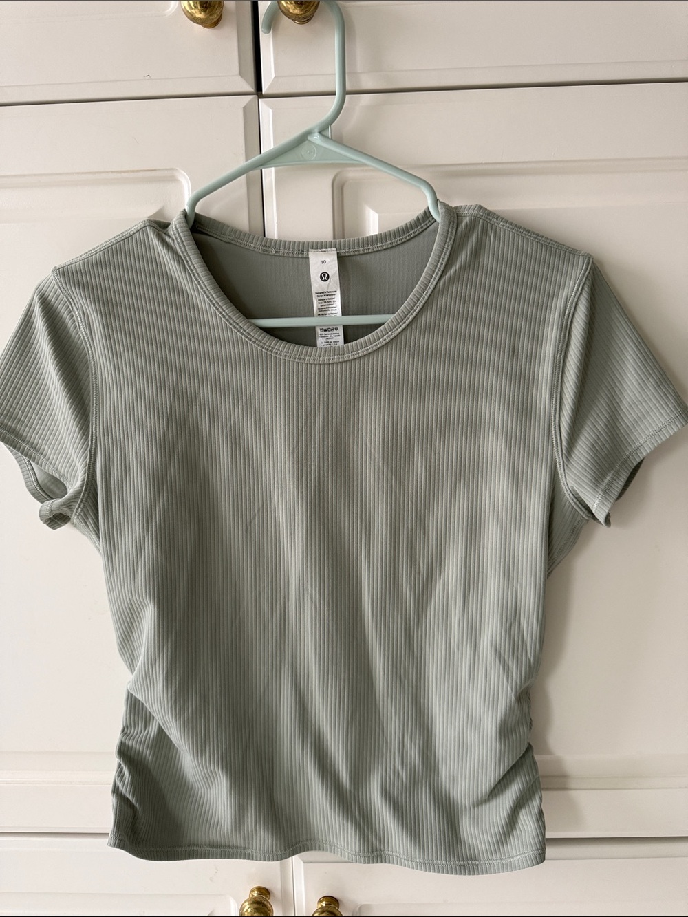 Lululemon All it takes back twist Ribbed Short Sleeve Tee -  fog Green
